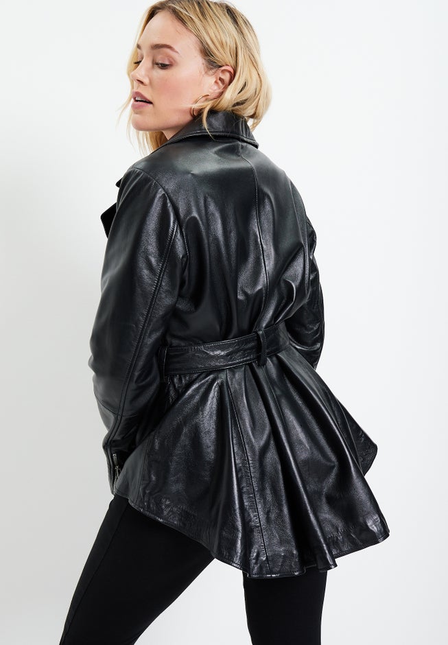 High-Low Peplum Leather Jacket image number null