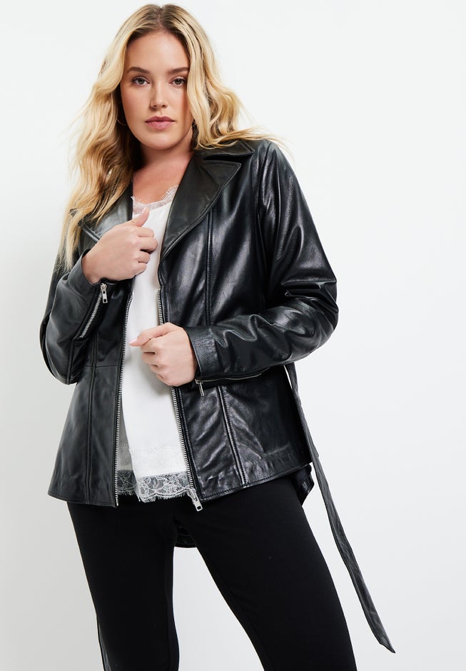 High-Low Peplum Leather Jacket image number null
