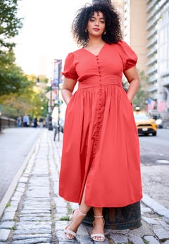 Button Front Midi Dress
