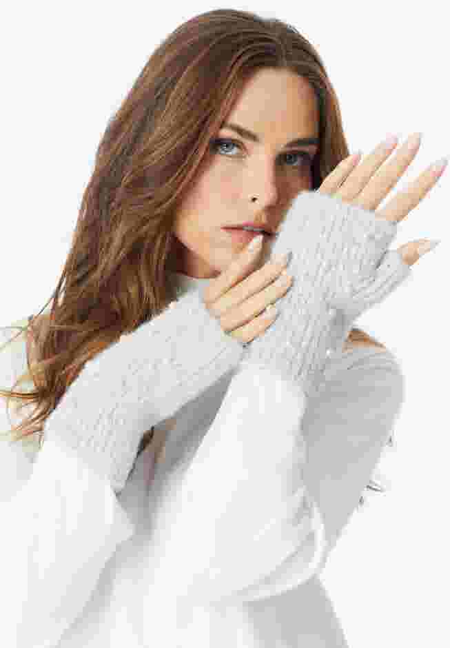 Pearl-Embellished Fingerless Gloves image number 0