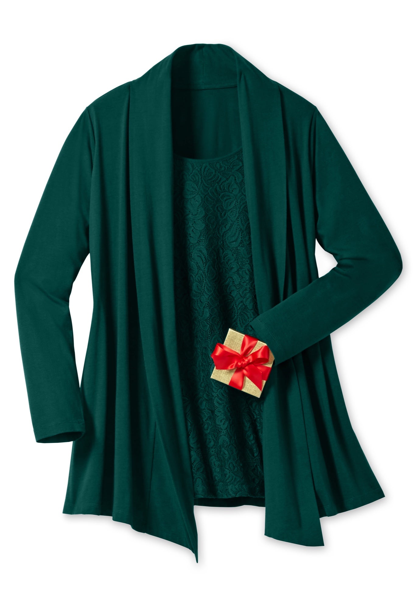 2-Fer Cardigan & Attached Lace Tunic image number 5