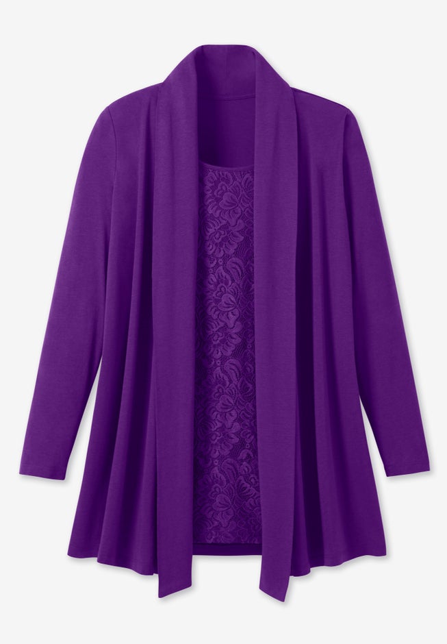 2-Fer Cardigan & Attached Lace Tunic image number 7