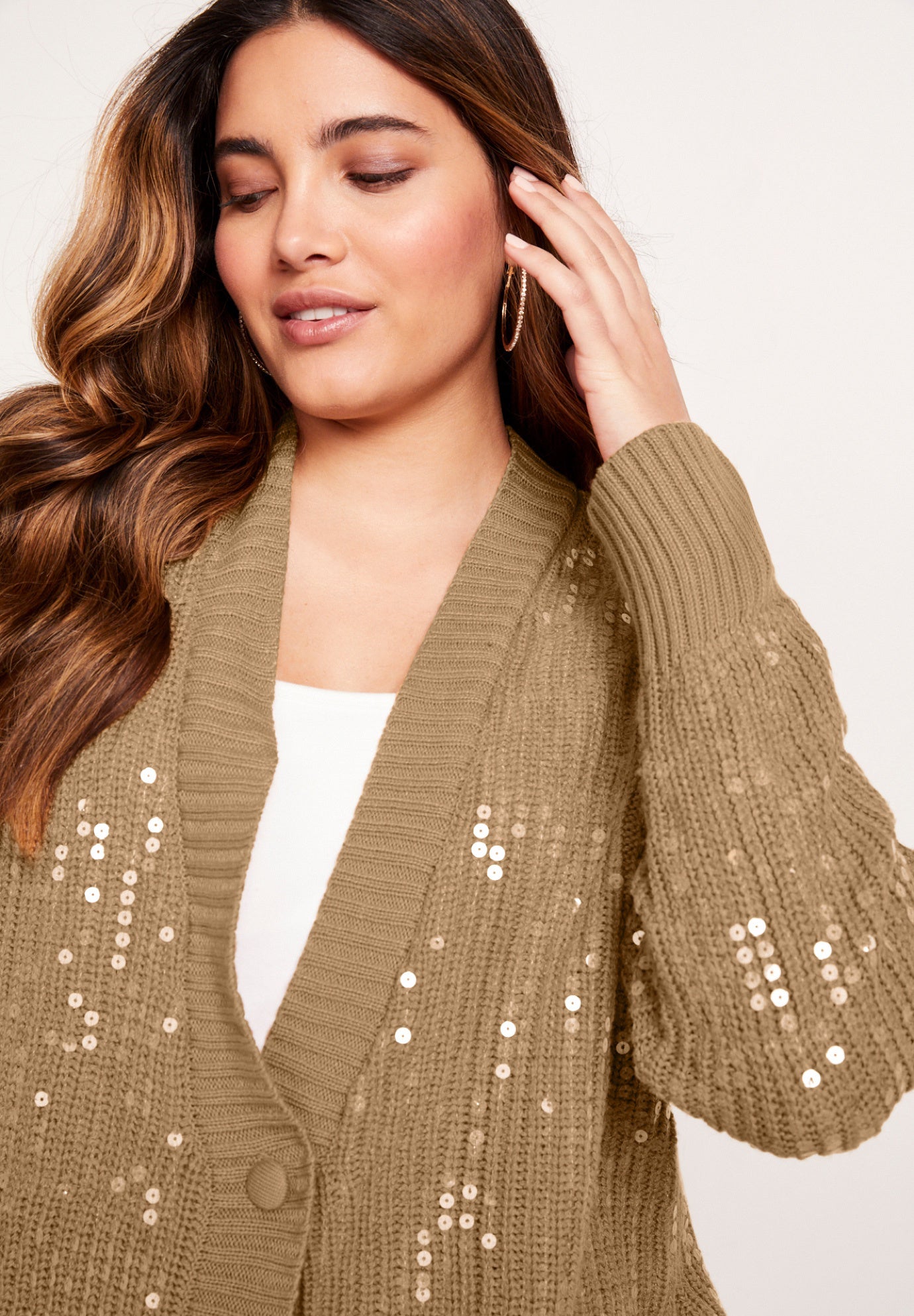 Sequin Button-Up Sweater image number 5