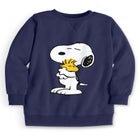 Peanuts Women's Long Sleeve Fleece Sweatshirt Navy Snoopy and Woodstock Hugging image number null