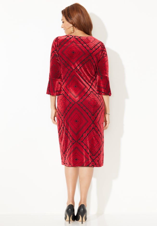 AnyWear Velvet Burnout Bell Sleeve Dress image number null