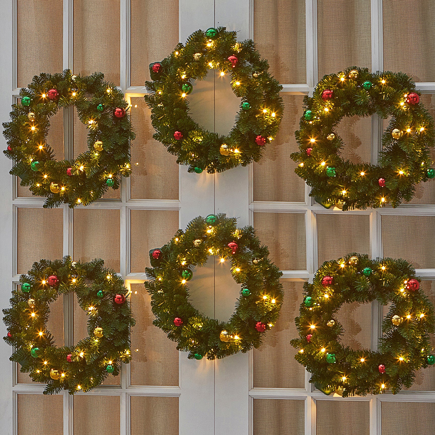 18" Pre-Lit Arrow-Tip Wreaths, Set of 6 image number 0