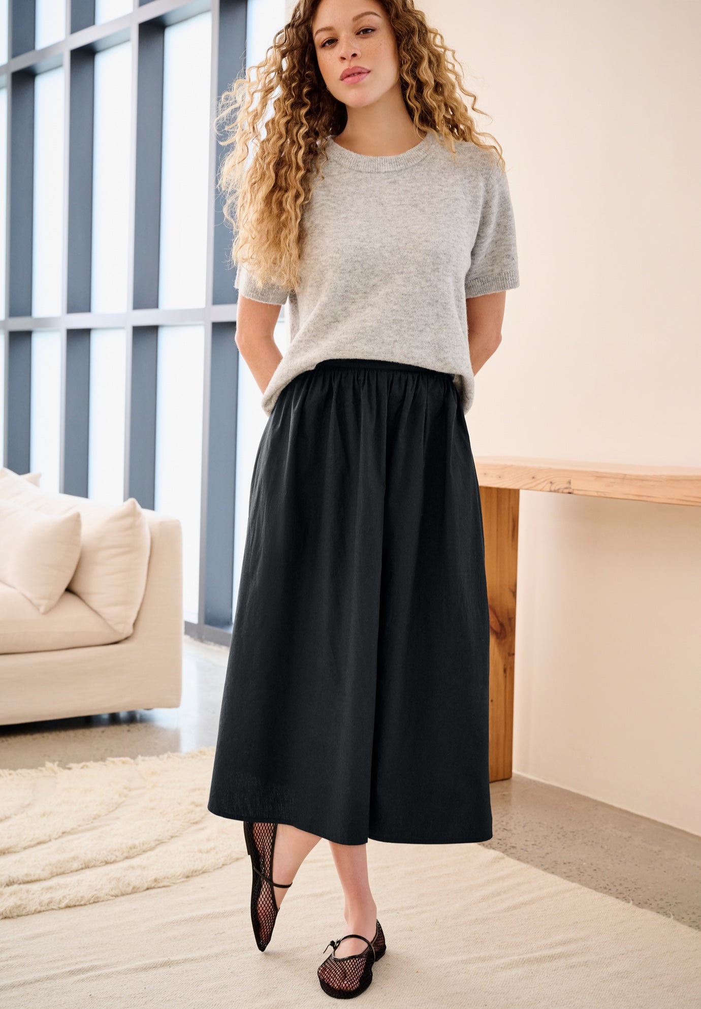 Elastic Back Full Midi Skirt image number 0