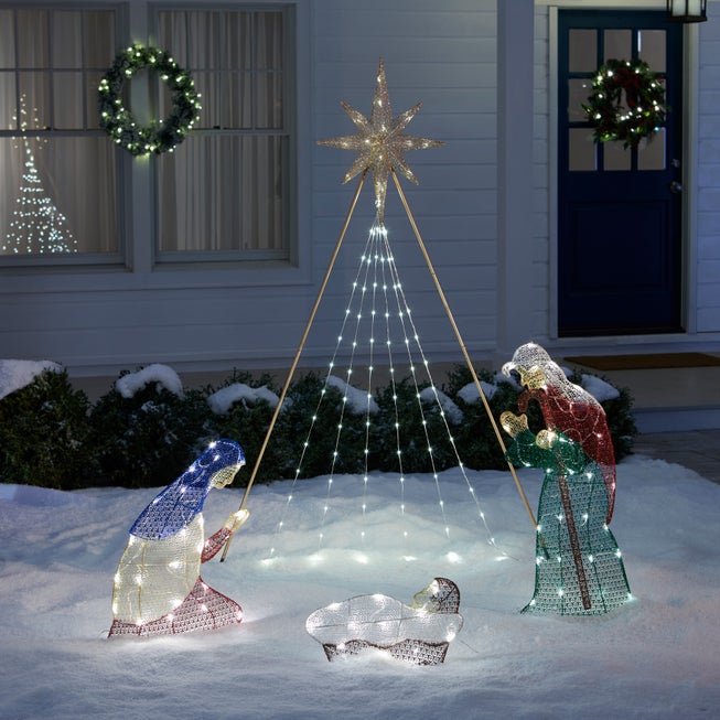 72" Pre-Lit Glitter Nativity Scene image number null