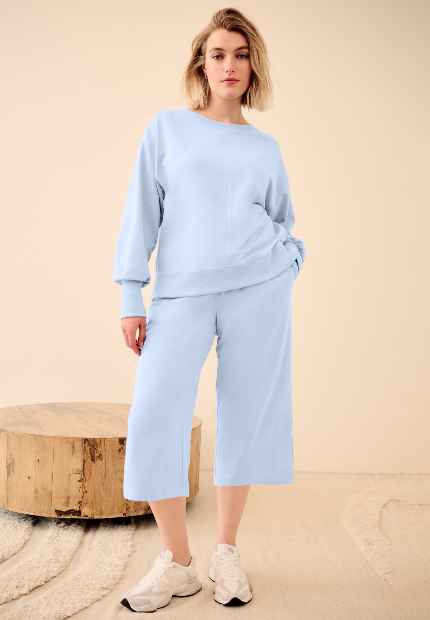 Wide Leg Cropped French Terry Sweatpants image number 0