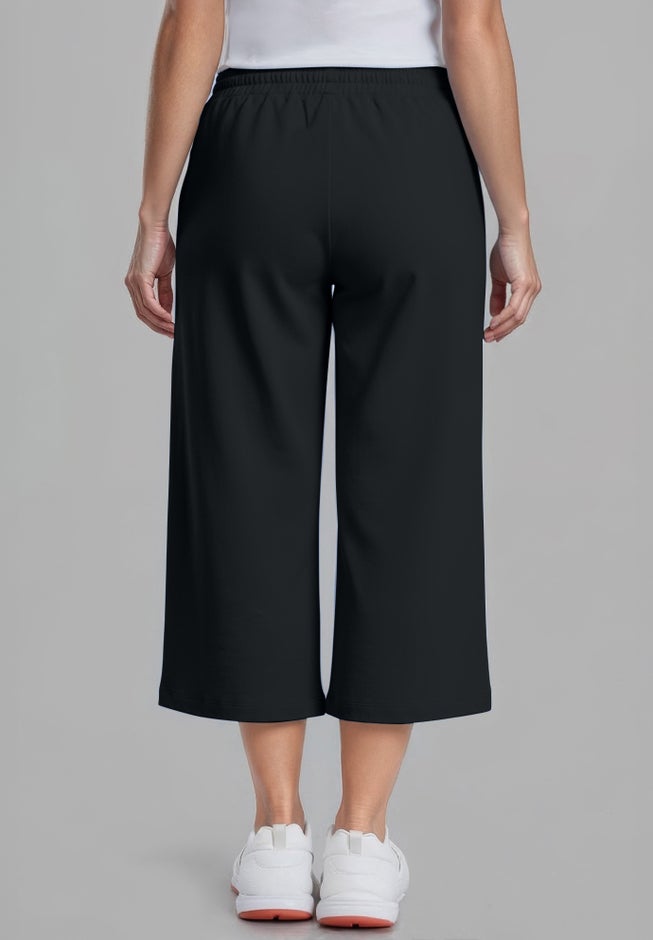French Terry Wide Leg Cropped Sweatpants With Drawstring Elastic Waistband image number 1