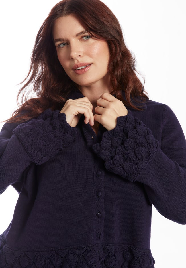 Ruffled Peplum Cardigan Sweater image number 3
