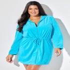 French Terry Tie Waist Hoodie Cover Up image number null