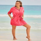 French Terry Tie Waist Hoodie Cover Up image number null