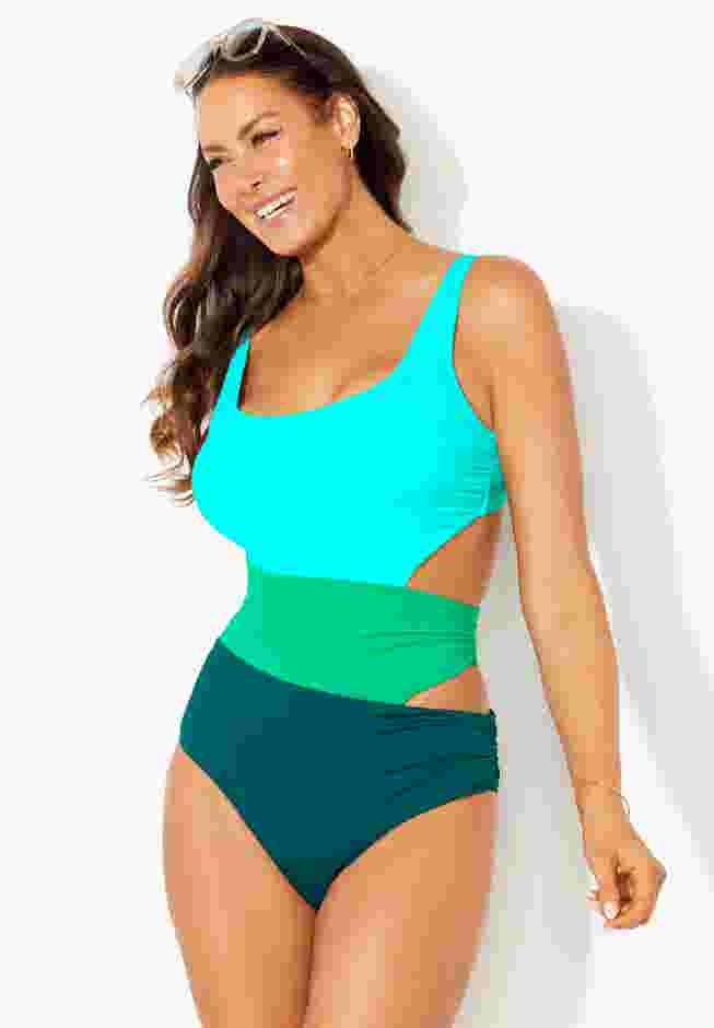 Color Block Cut Out One Piece Swimsuit image number 0