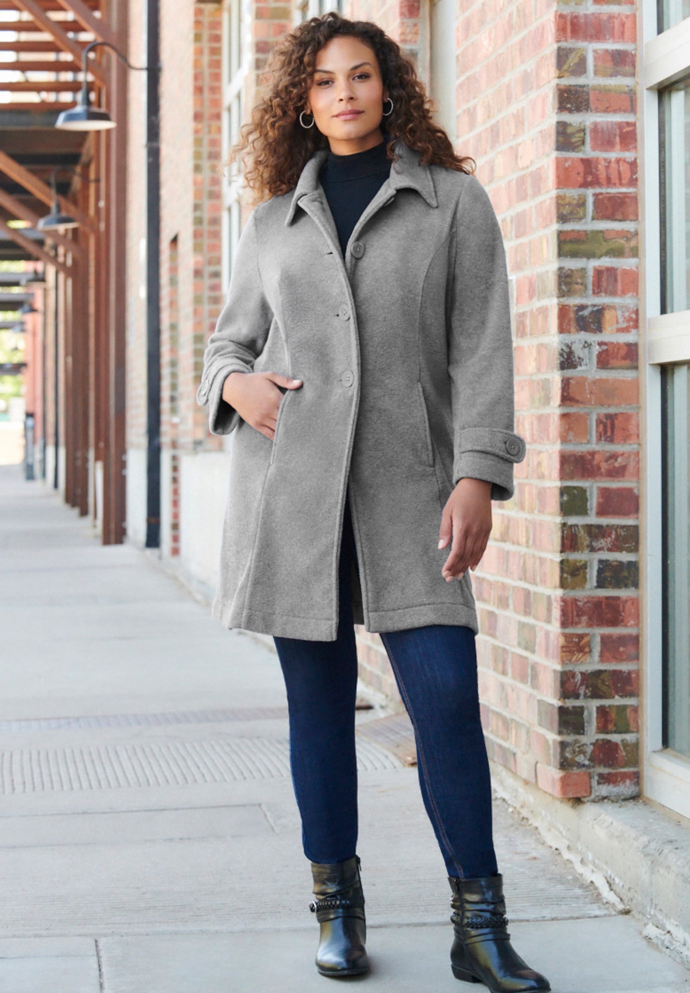 Plus Size Button Up Fleece Jacket image number 5