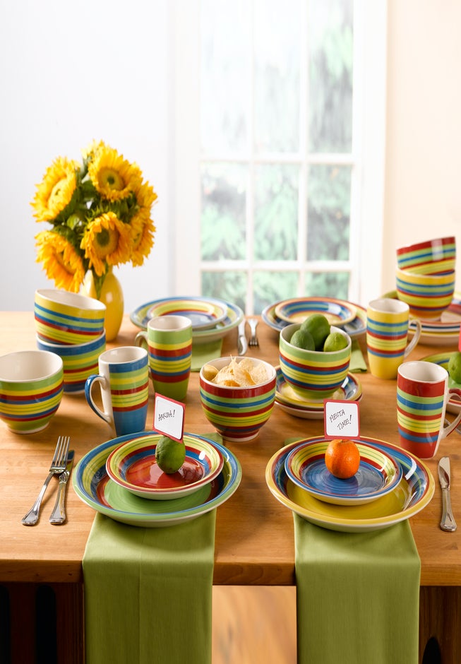 Santa Fe Hand-Painted Striped Stoneware Dinnerware Set image number 3