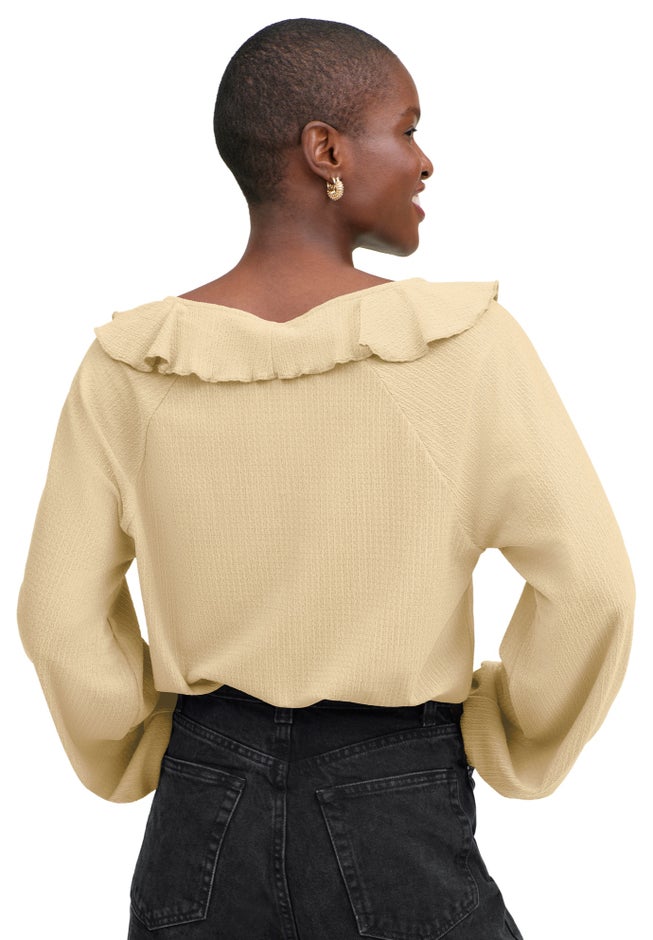Knit Top With Ruffled V-Neck image number 1