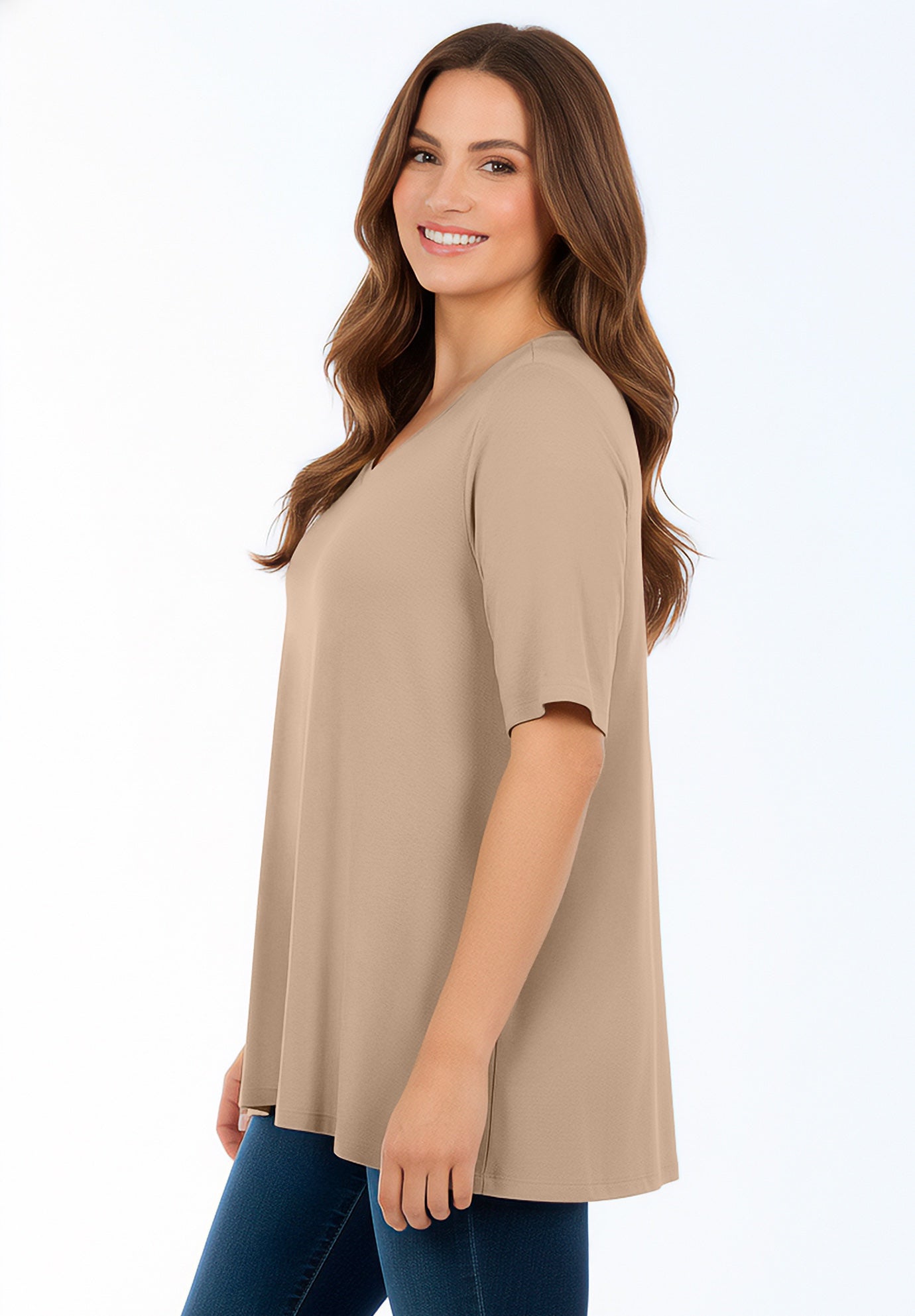 Stretch Knit V-Neck Swing Tunic image number 2