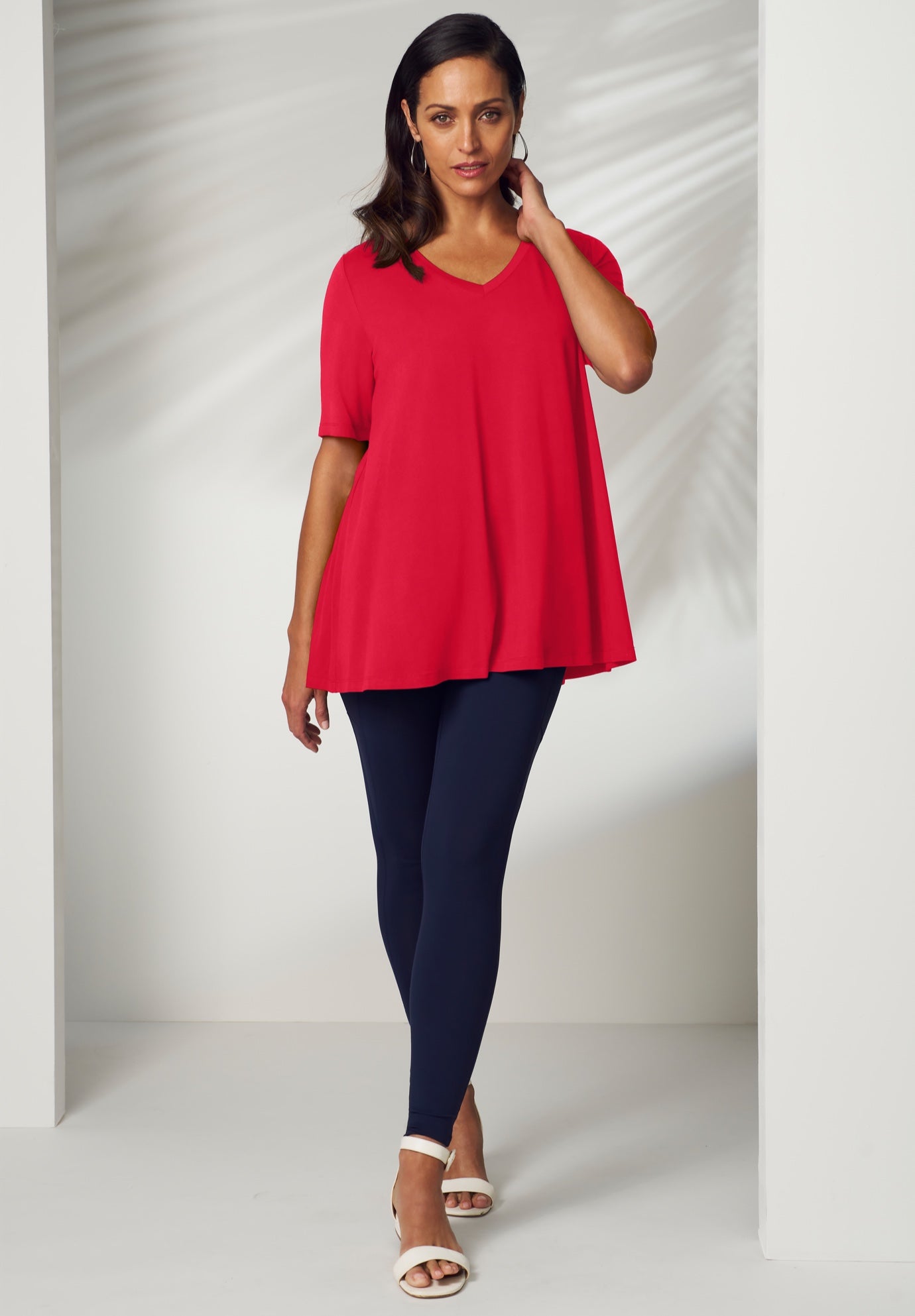 Stretch Knit V-Neck Swing Tunic image number 0