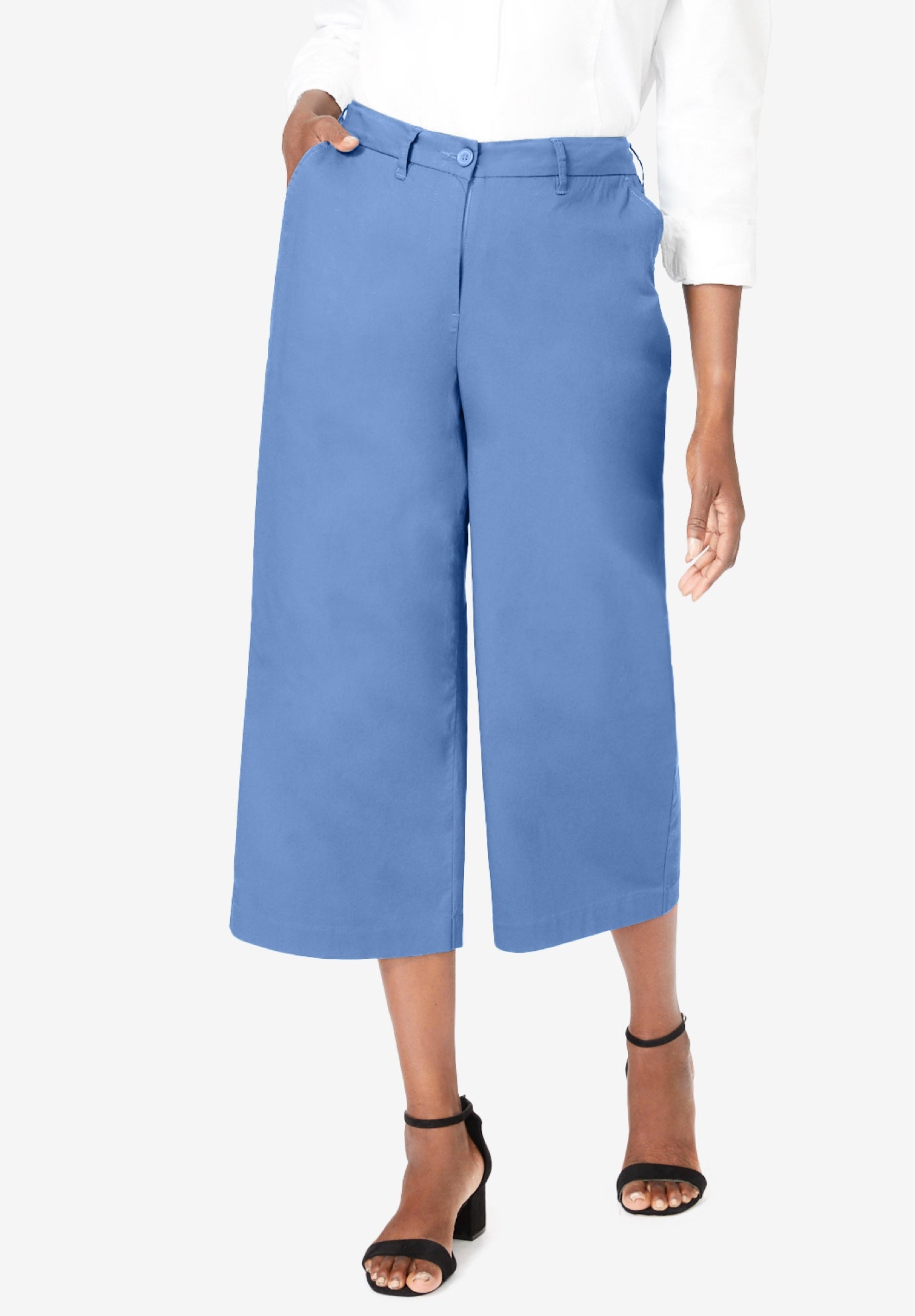 Stretch Cotton Chino Wide-Leg Crop image number 0