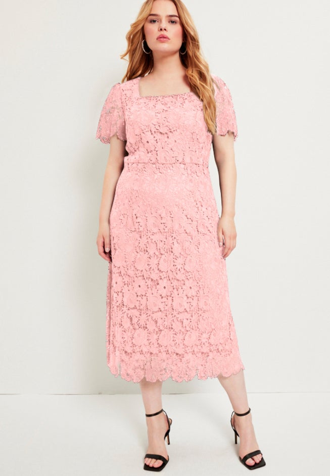 June + Vie Women's Plus Size Square-Neck Lace Dress - Soft Blush June + Vie Women's Plus Size Square-Neck Lace Dress - Soft Blush