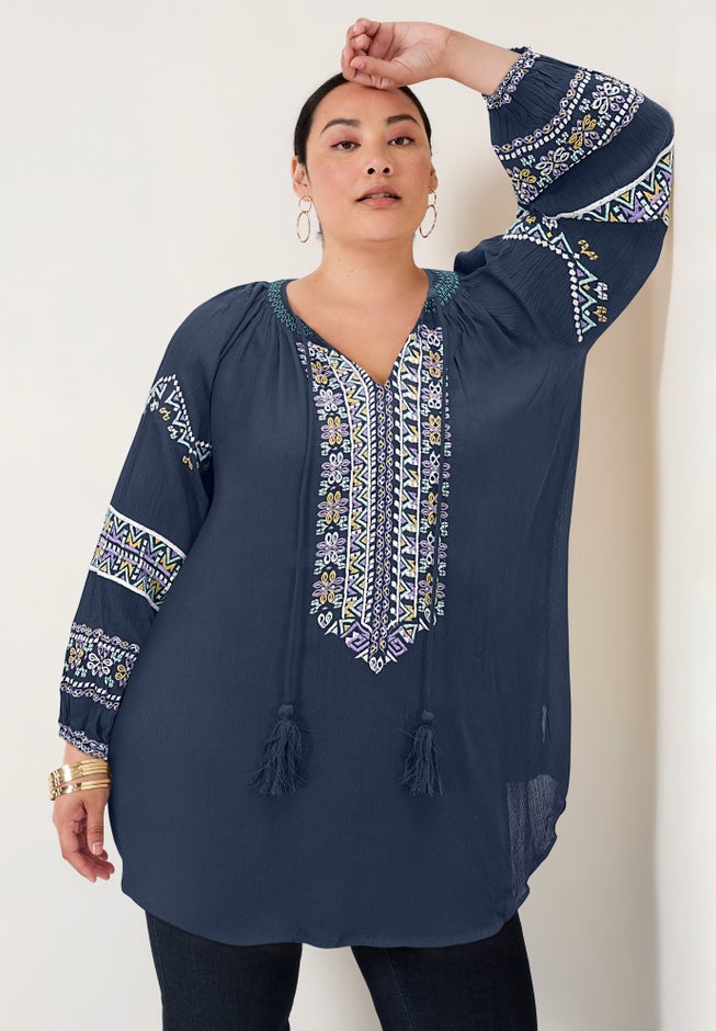 Embroidered Peasant Blouse image number null