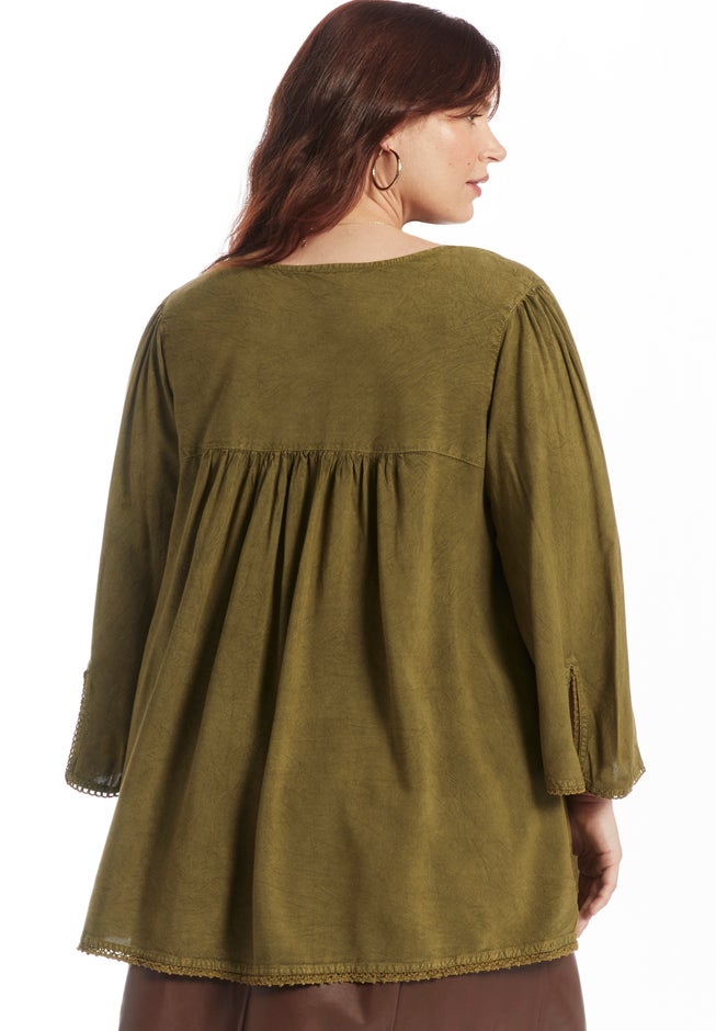 Acid Wash Peasant Blouse image number 2