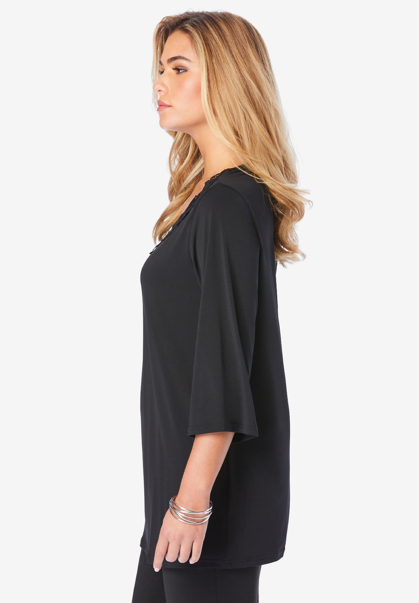 Lace V Neck Ultrasmooth&reg; Fabric Top image number 2