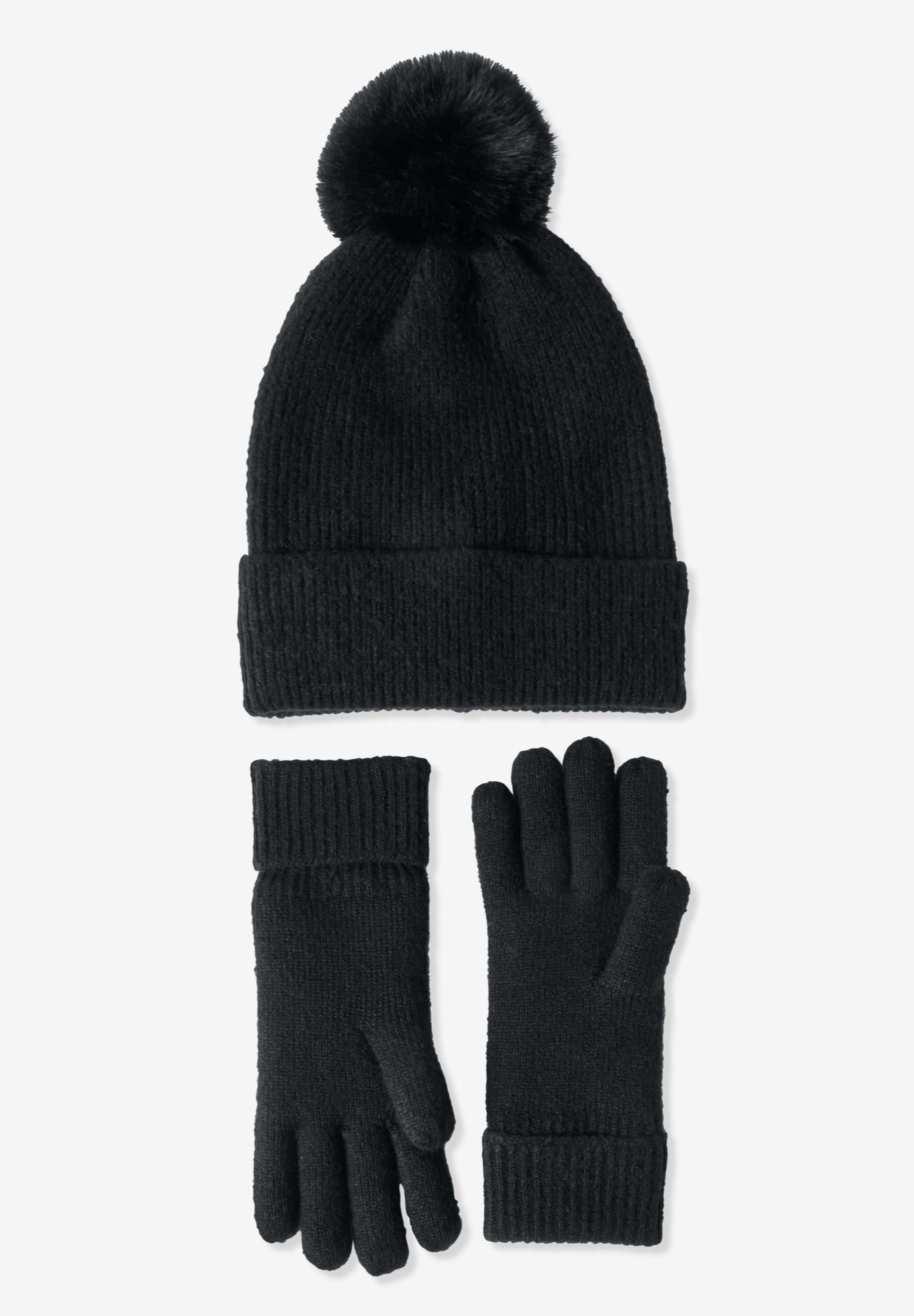 Faux Fur-Lined Beanie Hat and Glove Set. image number 1