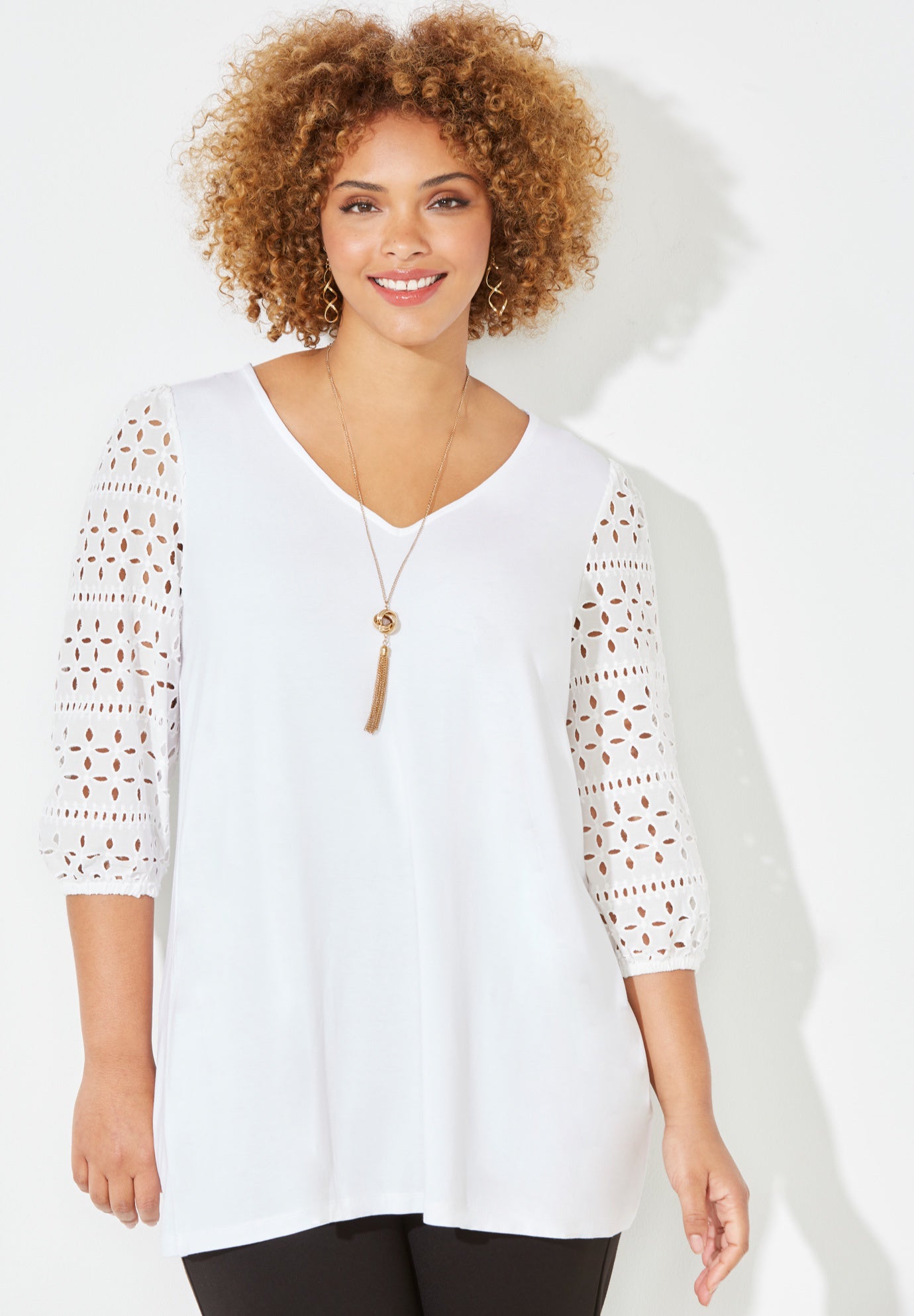 Liz&Me&reg; Eyelet Peasant Top image number 0