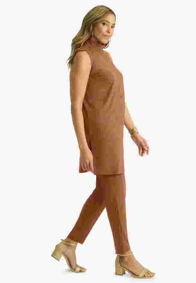 2-Piece Stretch Knit Mockneck Mega Tunic Set image number 2