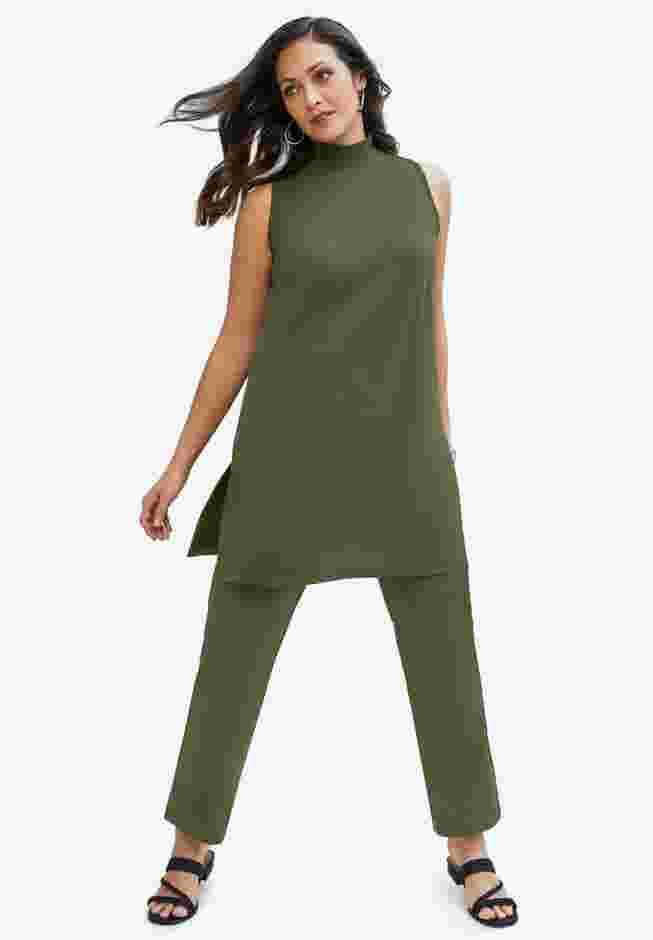 2-Piece Stretch Knit Mockneck Mega Tunic Set image number 0