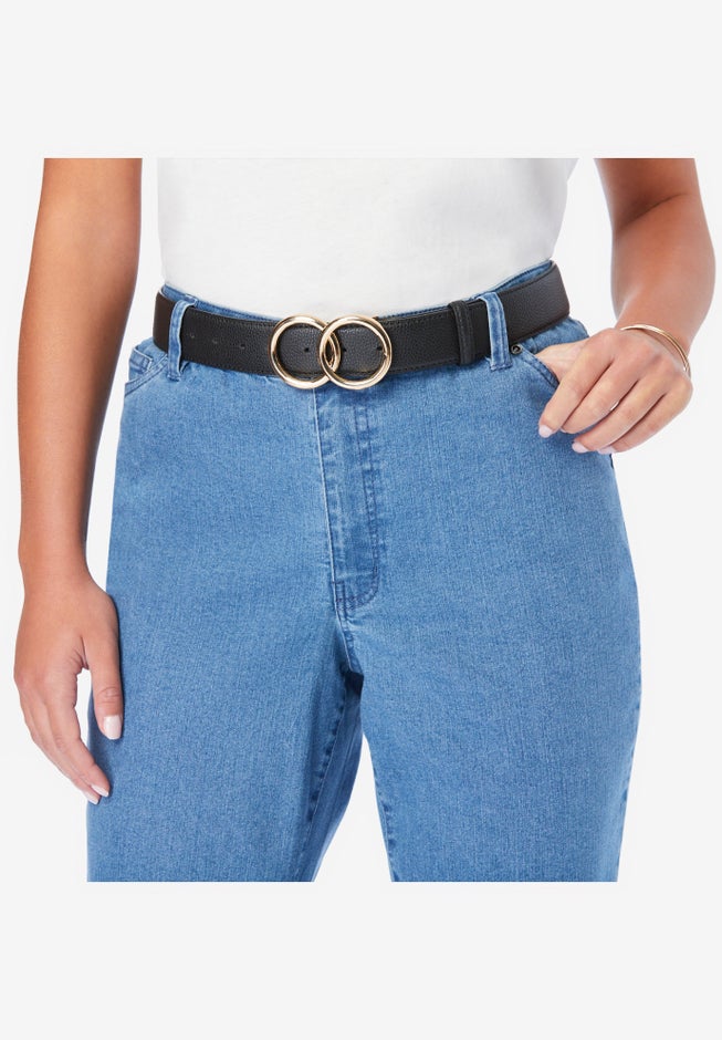 Double Ring Faux-Leather Belt image number null