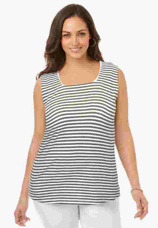 Stretch Cotton Square Neck Tank image number 0
