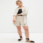 Linen-Blend Elastic Waist Shorts image number null