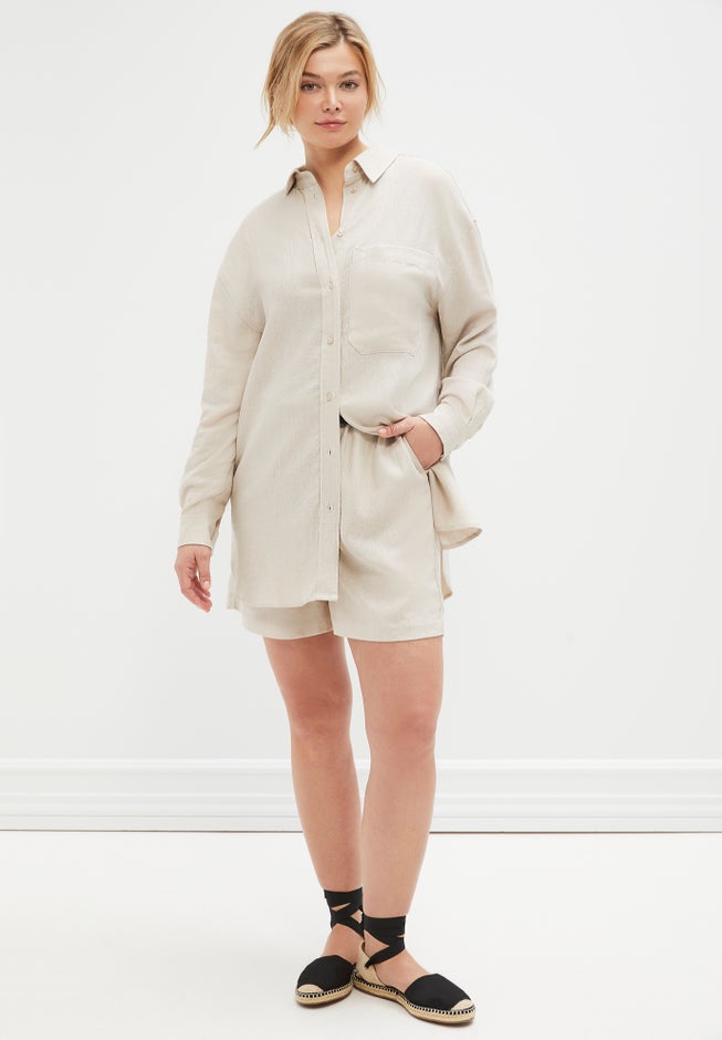 Linen-Blend Elastic Waist Shorts image number 2