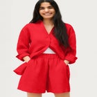 Linen-Blend Elastic Waist Shorts image number null