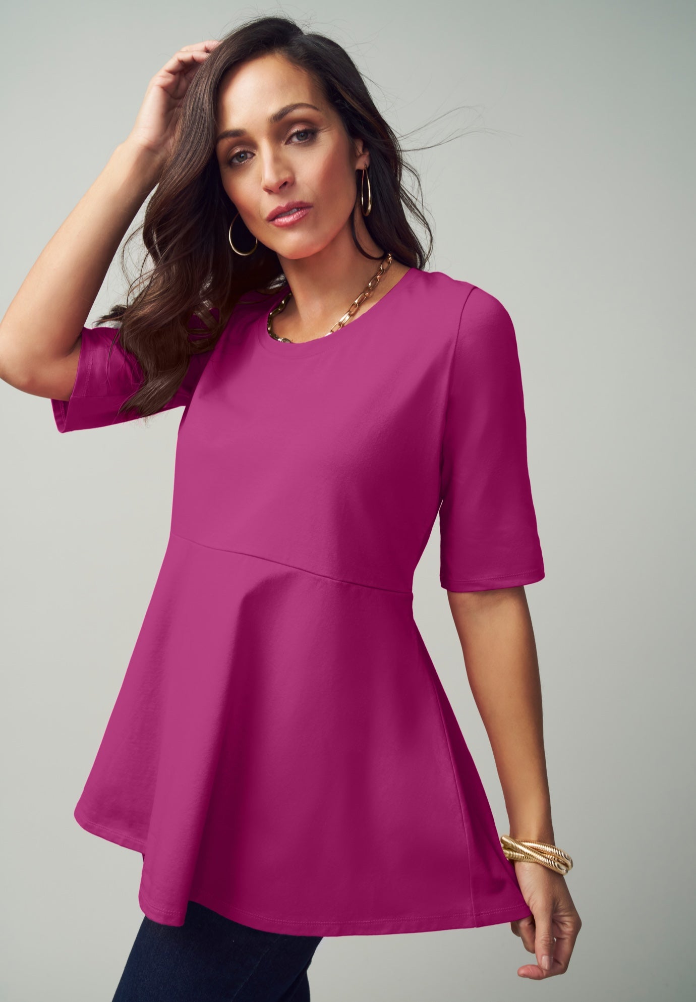 Stretch Cotton Peplum Tunic image number 0
