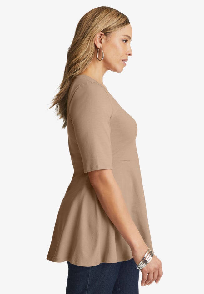 Stretch Cotton Peplum Tunic image number 2