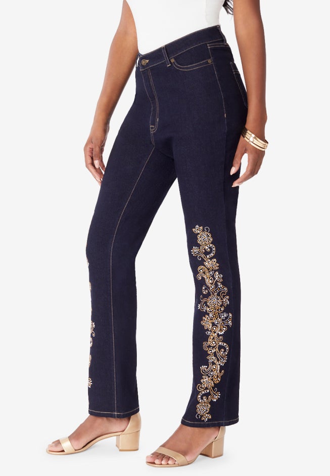 Rhinestone-Detailed Bootcut Jean image number null