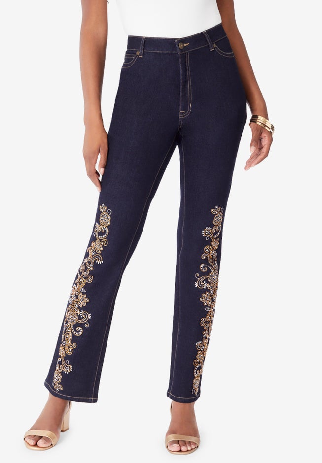 Rhinestone-Detailed Bootcut Jean image number null
