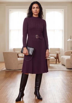Belted Cable Sweater Dress