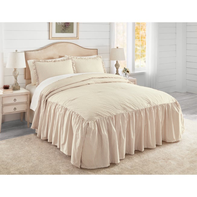 Ticking Stripe Ruffle Bedspread image number null