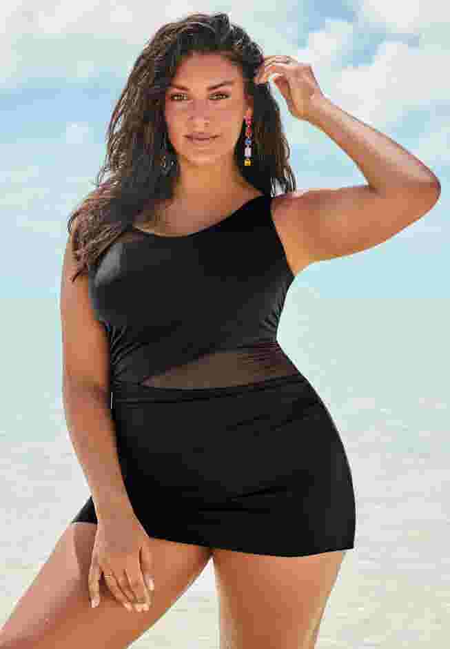 Mesh Panel Underwire Swimdress image number 1