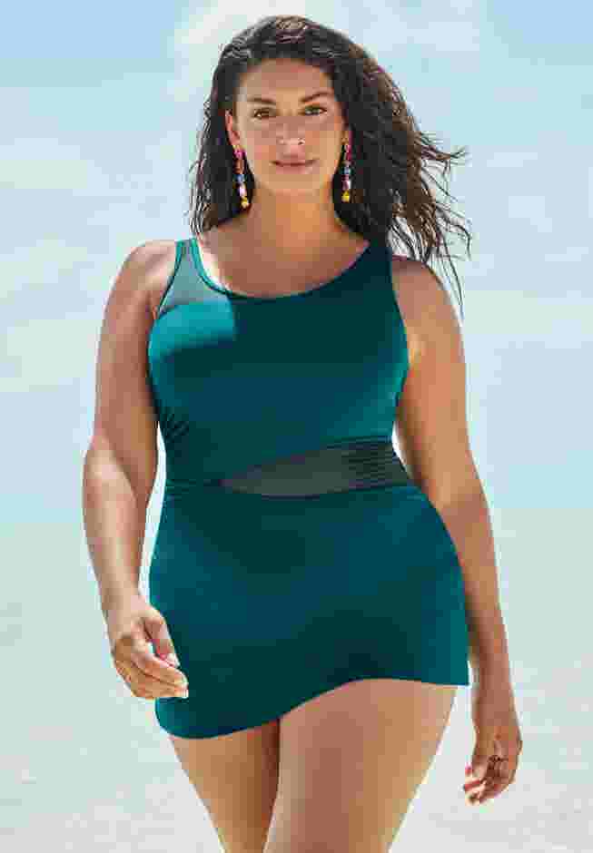 Mesh Panel Underwire Swimdress image number 0