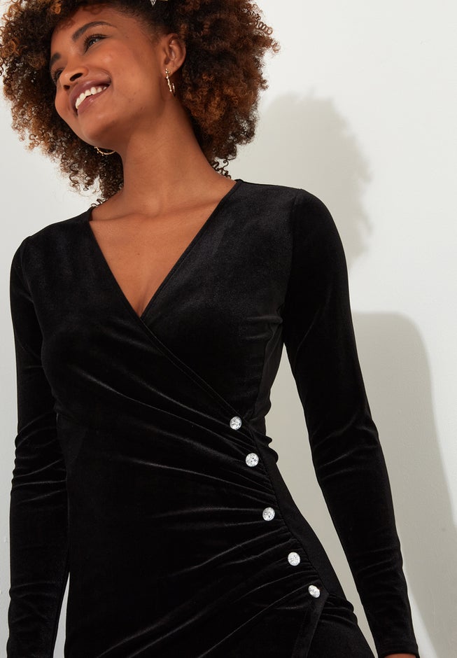 Velvet Faux Wrap Midi Dress image number 3