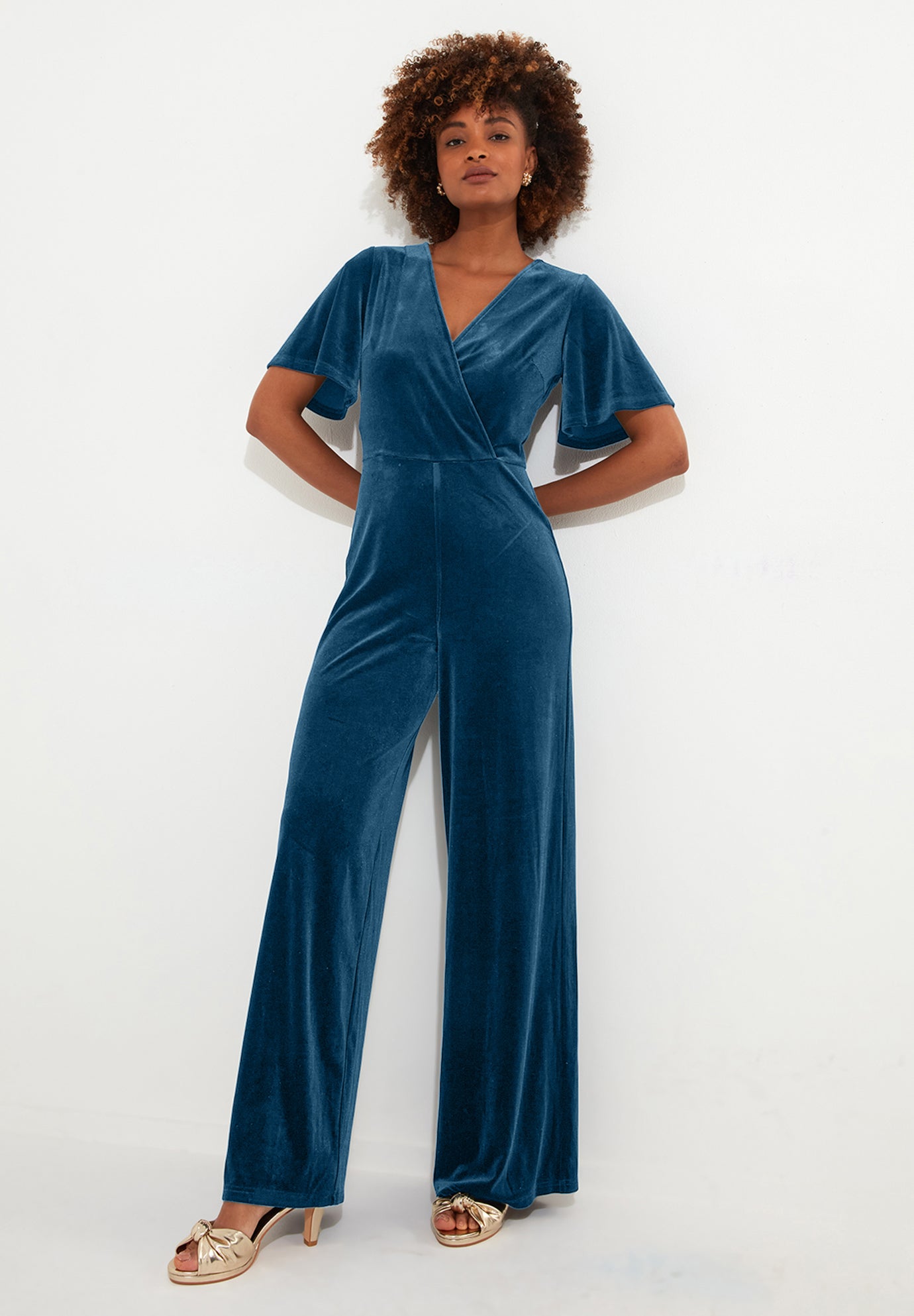 Flutter Sleeve Velvet Jumpsuit image number 0