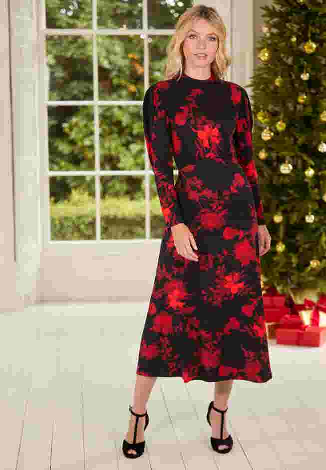 Stretch Knit Mockneck Maxi Dress image number 6