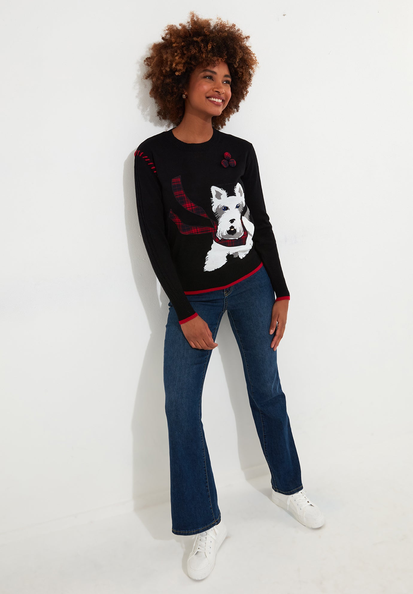 Puppy In Plaid Pullover Novelty Sweater image number 2