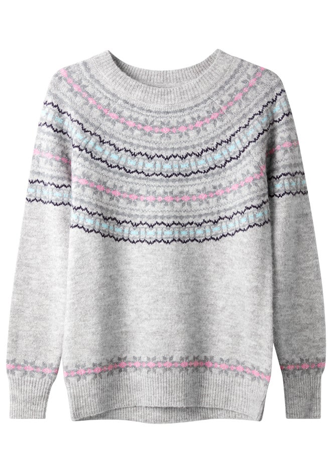 Fair Isle Rib Trim Crewneck Pullover image number 1
